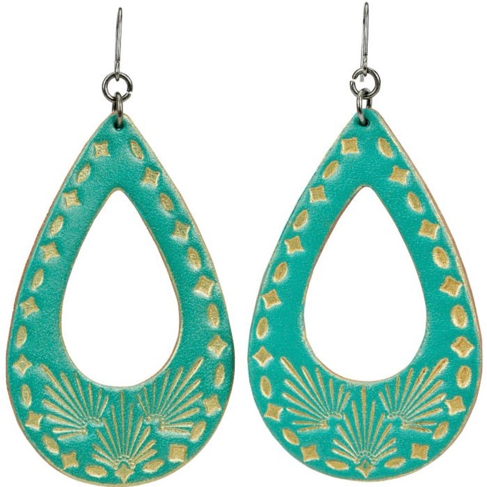 Justin Boots Leather Teardrop Earrings in Aqua and Gold